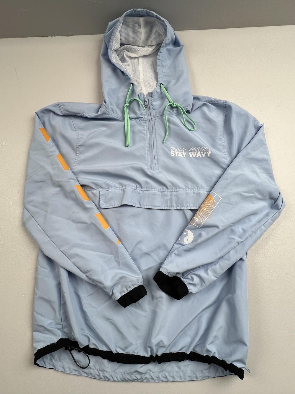 Brooklyn Cloth Jacket Mens Large Blue Hooded 1/4 Zip Windbreaker Stay Wavy Surf